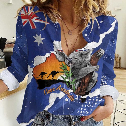 Koala Australia Personalised Women Casual Shirt Aussie Map Flag Color Grunge Pattern