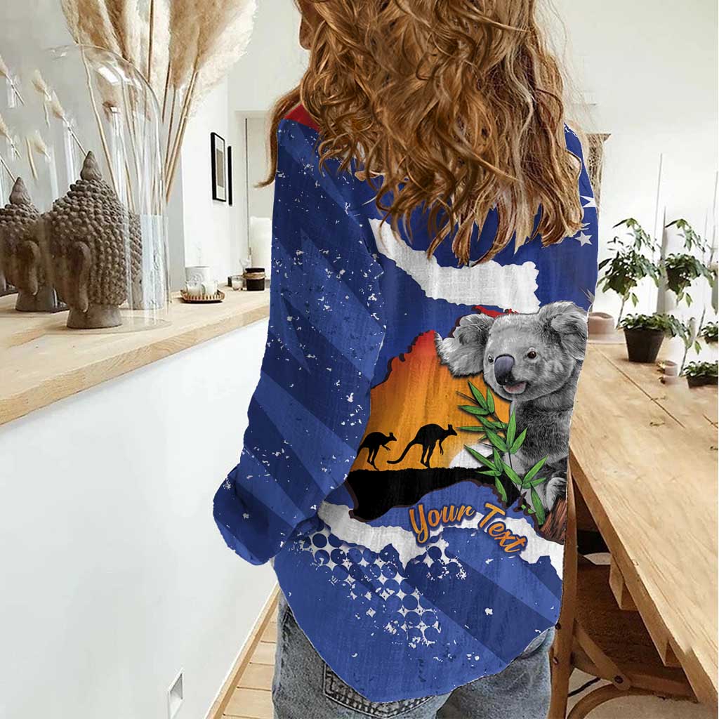 Koala Australia Personalised Women Casual Shirt Aussie Map Flag Color Grunge Pattern