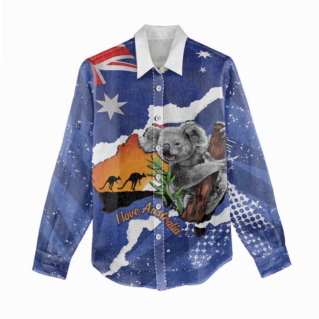 Koala Australia Personalised Women Casual Shirt Aussie Map Flag Color Grunge Pattern