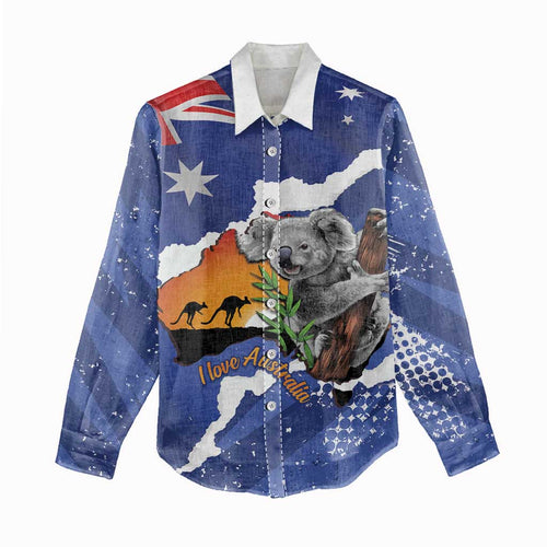 Koala Australia Personalised Women Casual Shirt Aussie Map Flag Color Grunge Pattern