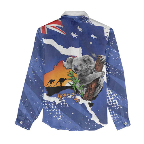 Koala Australia Personalised Women Casual Shirt Aussie Map Flag Color Grunge Pattern