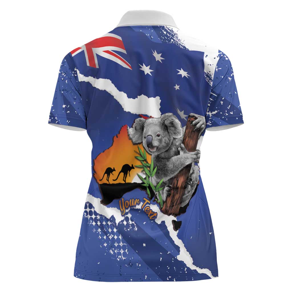 Koala Australia Personalised Women Polo Shirt Aussie Map Flag Color Grunge Pattern