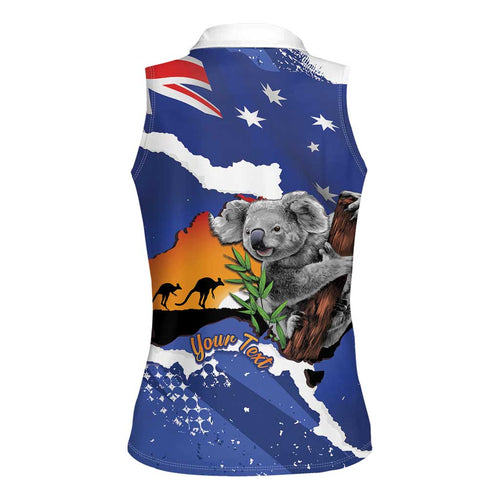 Koala Australia Personalised Women Sleeveless Polo Shirt Aussie Map Flag Color Grunge Pattern
