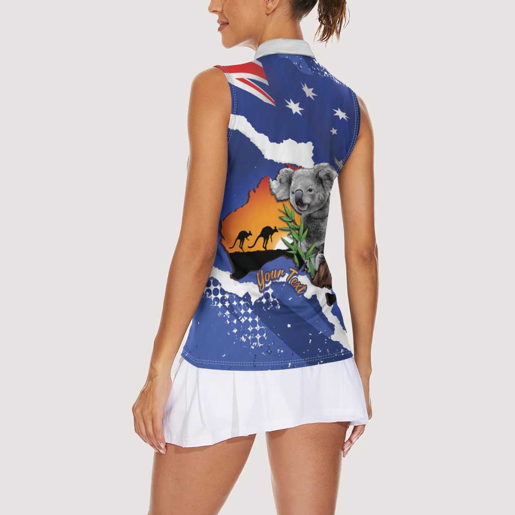 Koala Australia Personalised Women Sleeveless Polo Shirt Aussie Map Flag Color Grunge Pattern