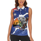 Koala Australia Personalised Women Sleeveless Polo Shirt Aussie Map Flag Color Grunge Pattern