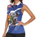 Koala Australia Personalised Women Sleeveless Polo Shirt Aussie Map Flag Color Grunge Pattern