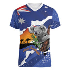 Koala Australia Personalised Women V-Neck T-Shirt Aussie Map Flag Color Grunge Pattern