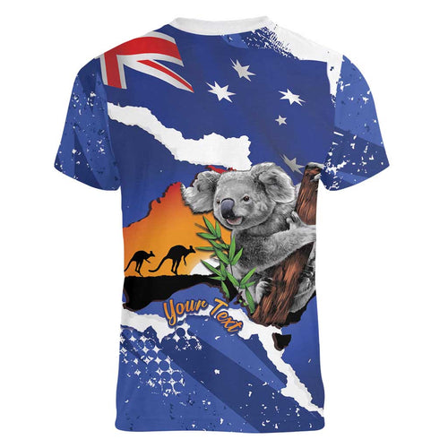 Koala Australia Personalised Women V-Neck T-Shirt Aussie Map Flag Color Grunge Pattern