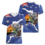 Koala Australia Personalised Women V-Neck T-Shirt Aussie Map Flag Color Grunge Pattern