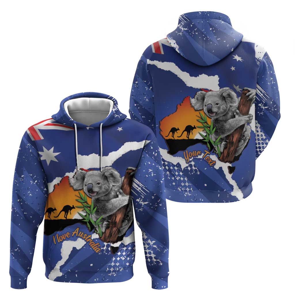Koala Australia Personalised Zip Hoodie Aussie Map Flag Color Grunge Pattern