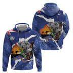Koala Australia Personalised Zip Hoodie Aussie Map Flag Color Grunge Pattern