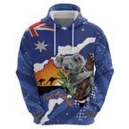 Koala Australia Personalised Zip Hoodie Aussie Map Flag Color Grunge Pattern