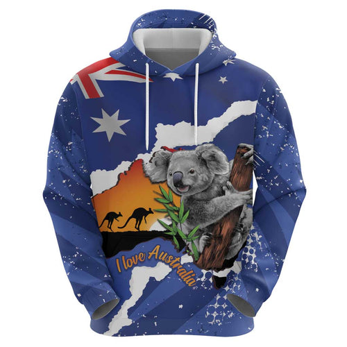 Koala Australia Personalised Zip Hoodie Aussie Map Flag Color Grunge Pattern