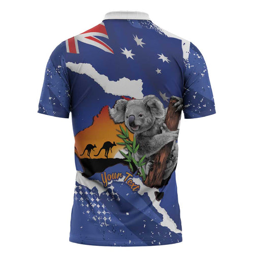 Koala Australia Personalised Zipper Polo Shirt Aussie Map Flag Color Grunge Pattern