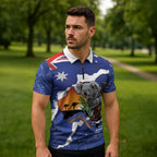 Koala Australia Personalised Zipper Polo Shirt Aussie Map Flag Color Grunge Pattern