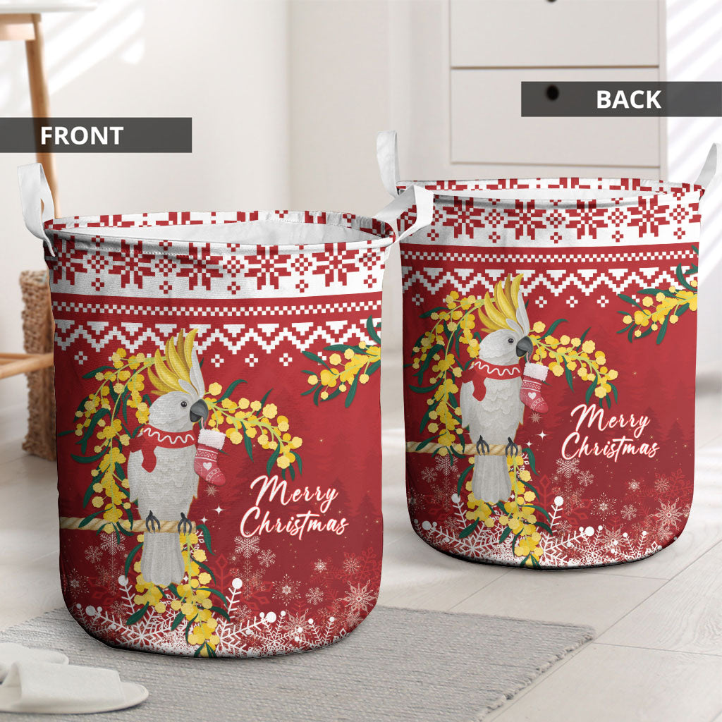 Australia Sulphur-crested Cockatoo Christmas Laundry Basket Aussie Golden Wattle Merry Xmas