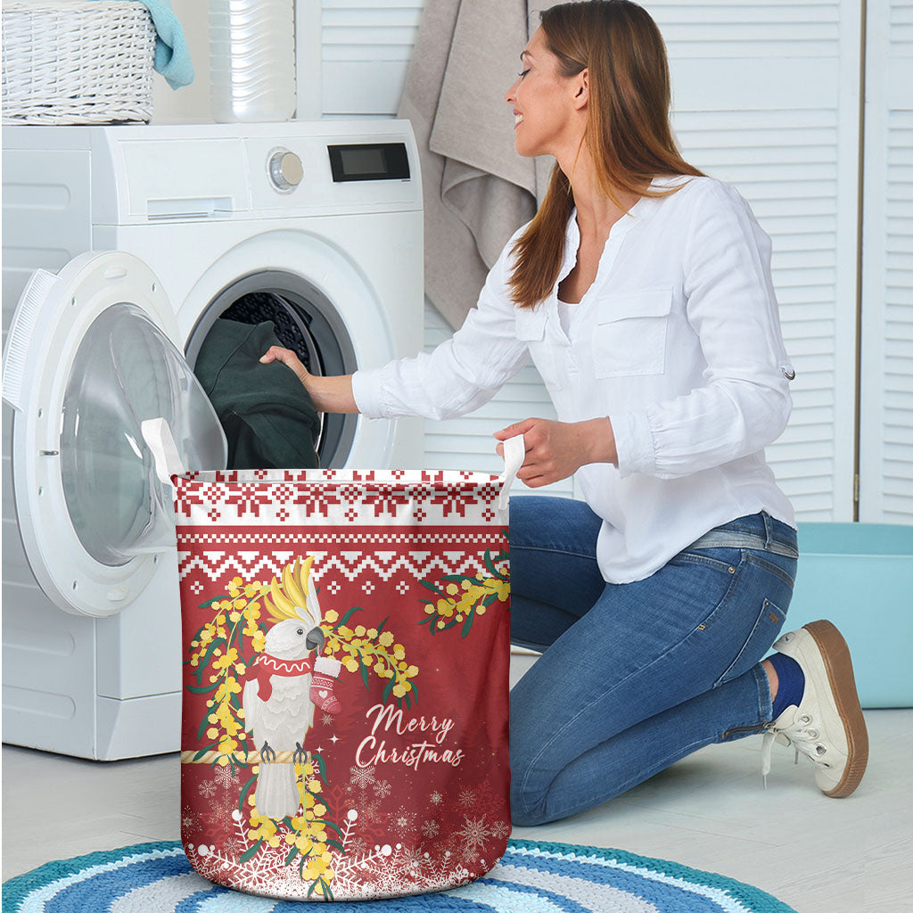 Australia Sulphur-crested Cockatoo Christmas Laundry Basket Aussie Golden Wattle Merry Xmas