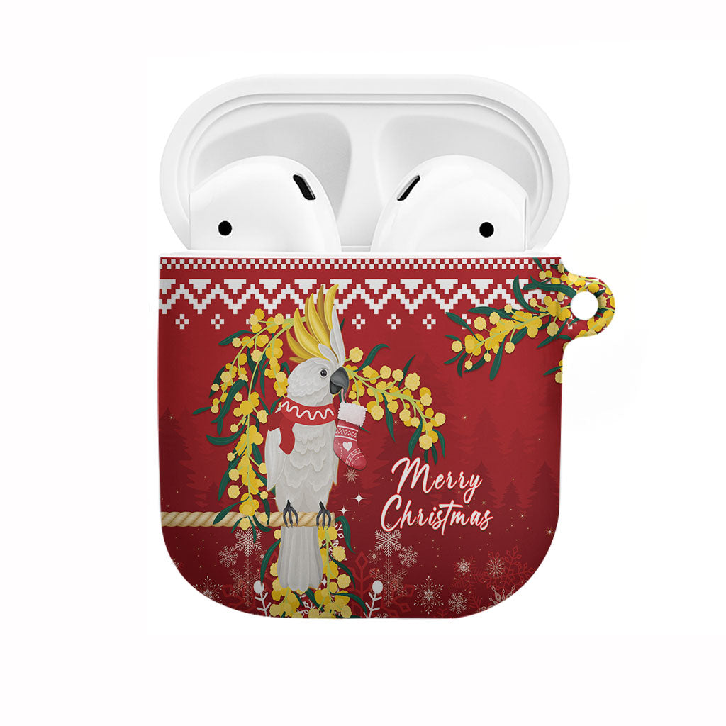 Australia Sulphur-crested Cockatoo Christmas AirPods Case Aussie Golden Wattle Merry Xmas