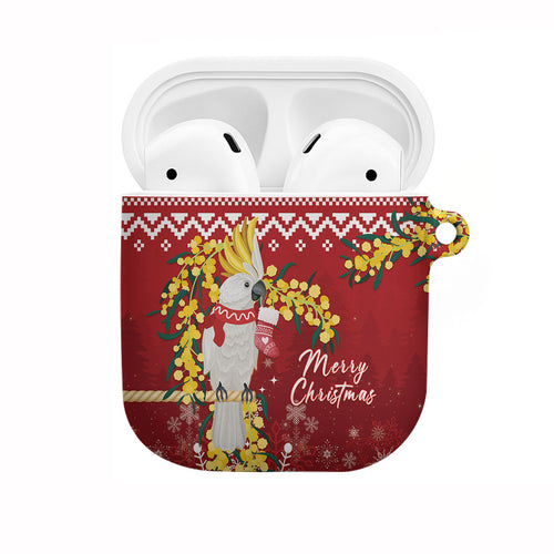 Australia Sulphur-crested Cockatoo Christmas AirPods Case Aussie Golden Wattle Merry Xmas