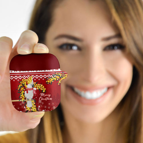 Australia Sulphur-crested Cockatoo Christmas AirPods Case Aussie Golden Wattle Merry Xmas