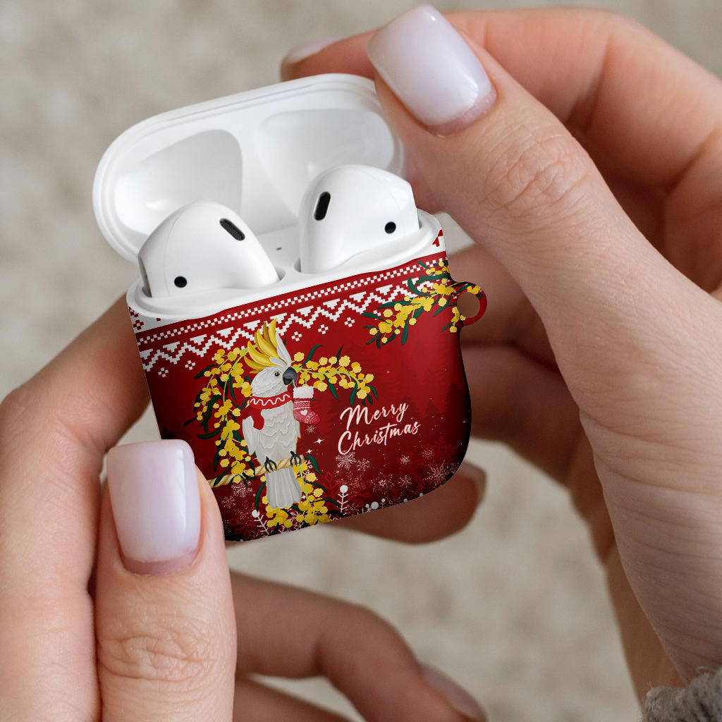 Australia Sulphur-crested Cockatoo Christmas AirPods Case Aussie Golden Wattle Merry Xmas