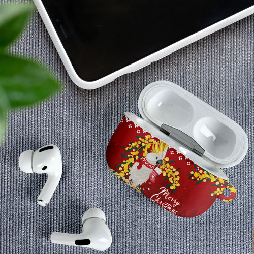 Australia Sulphur-crested Cockatoo Christmas AirPods Case Aussie Golden Wattle Merry Xmas
