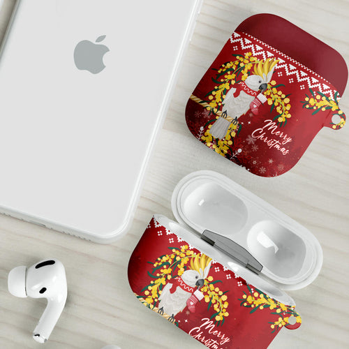 Australia Sulphur-crested Cockatoo Christmas AirPods Case Aussie Golden Wattle Merry Xmas