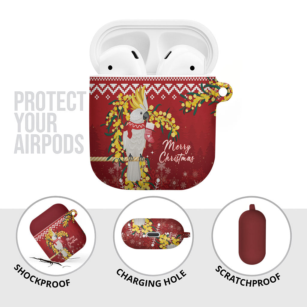 Australia Sulphur-crested Cockatoo Christmas AirPods Case Aussie Golden Wattle Merry Xmas