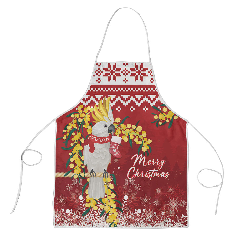 Australia Sulphur-crested Cockatoo Christmas Apron Aussie Golden Wattle Merry Xmas