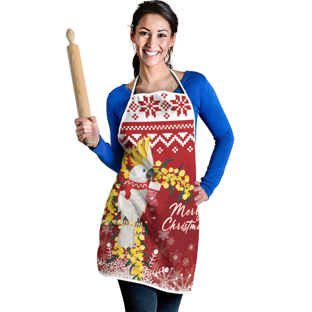 Australia Sulphur-crested Cockatoo Christmas Apron Aussie Golden Wattle Merry Xmas