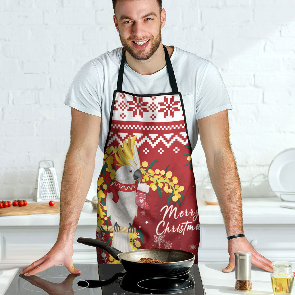 Australia Sulphur-crested Cockatoo Christmas Apron Aussie Golden Wattle Merry Xmas