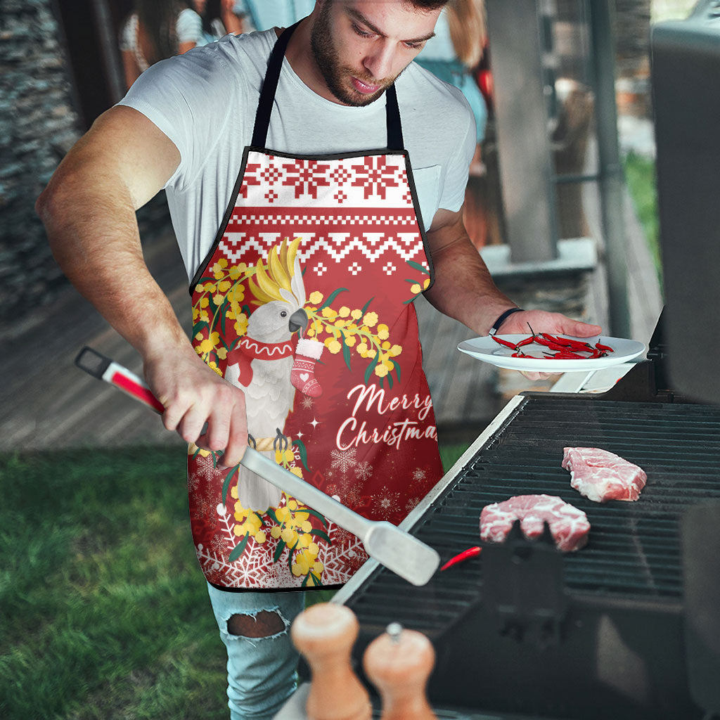 Australia Sulphur-crested Cockatoo Christmas Apron Aussie Golden Wattle Merry Xmas