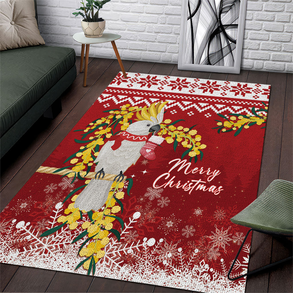 Australia Sulphur-crested Cockatoo Christmas Area Rug Aussie Golden Wattle Merry Xmas