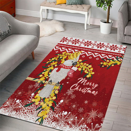 Australia Sulphur-crested Cockatoo Christmas Area Rug Aussie Golden Wattle Merry Xmas