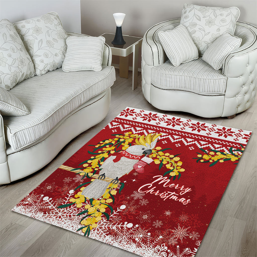 Australia Sulphur-crested Cockatoo Christmas Area Rug Aussie Golden Wattle Merry Xmas