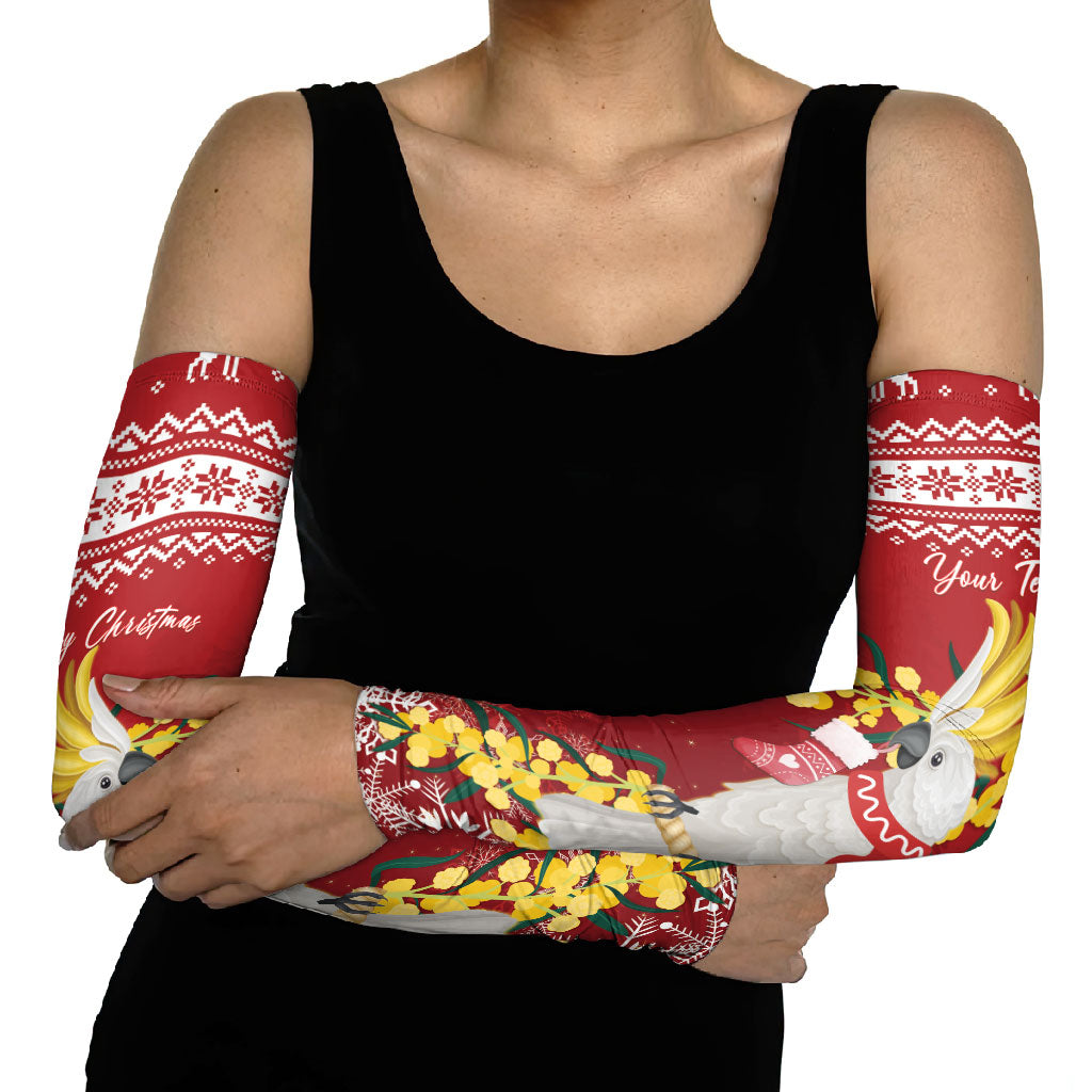 Australia Sulphur-crested Cockatoo Christmas Personalised Arm Sleeves Aussie Golden Wattle Merry Xmas