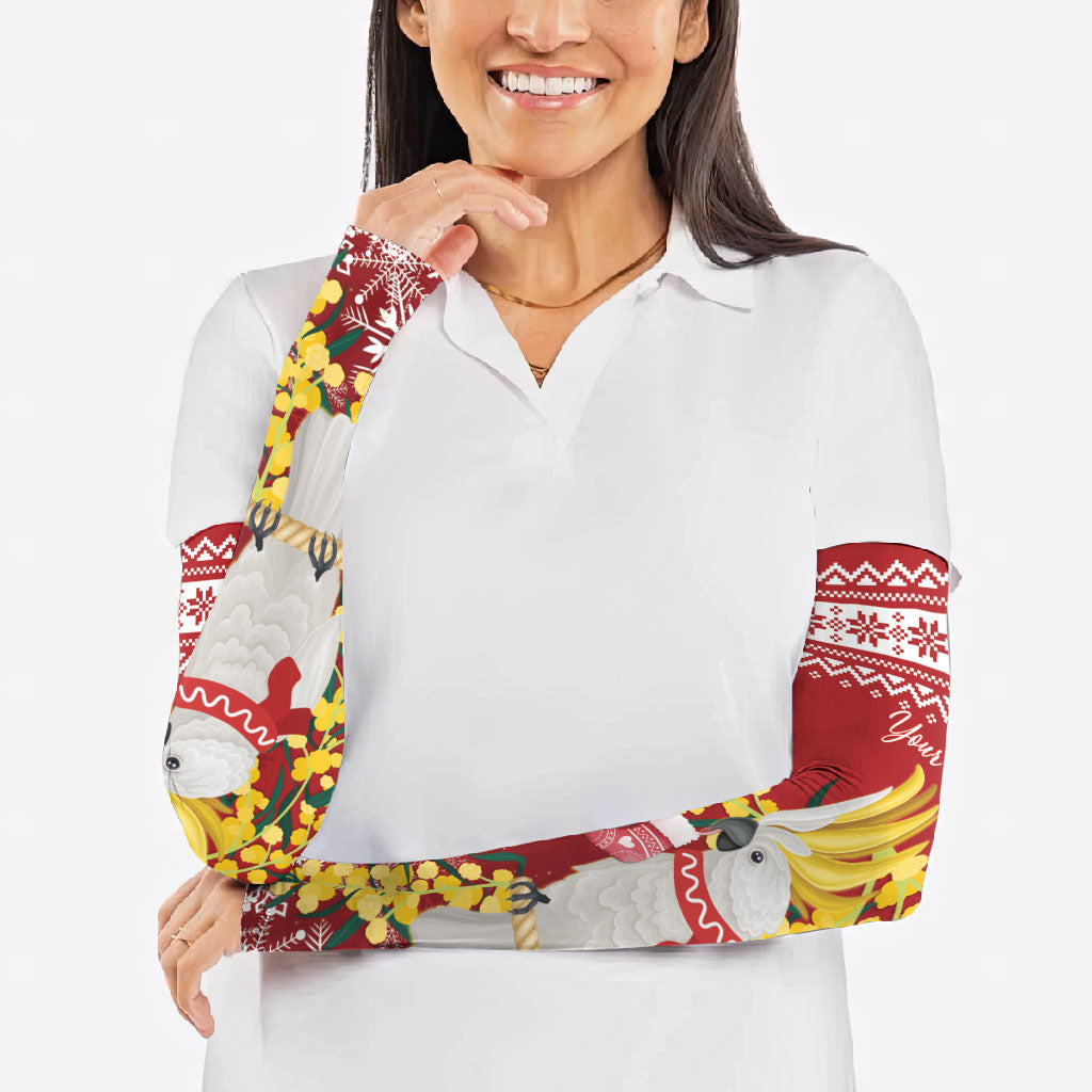 Australia Sulphur-crested Cockatoo Christmas Personalised Arm Sleeves Aussie Golden Wattle Merry Xmas