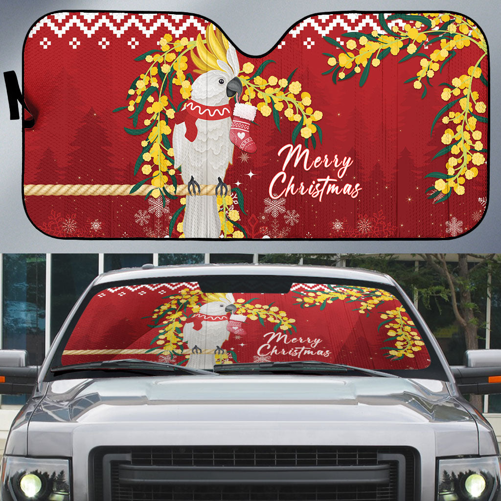 Australia Sulphur-crested Cockatoo Christmas Auto Sun Shade Aussie Golden Wattle Merry Xmas