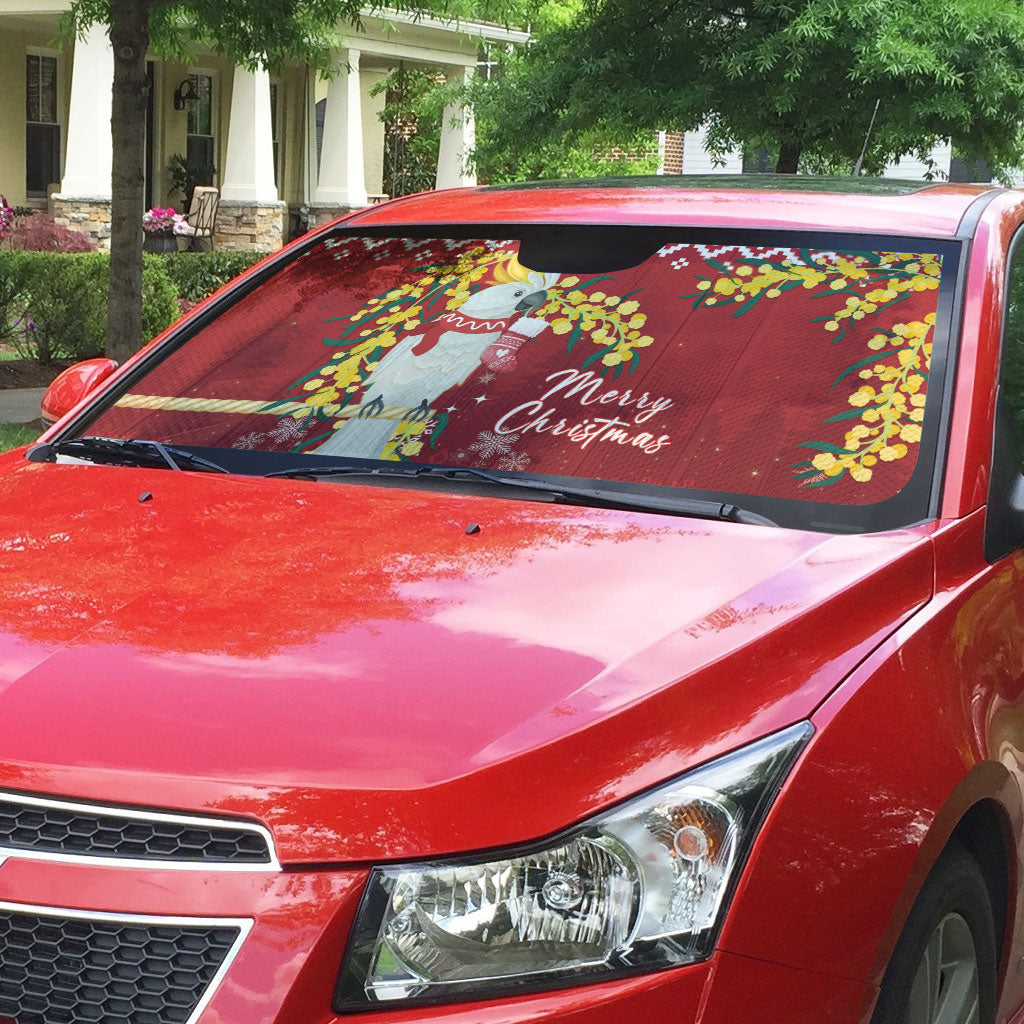 Australia Sulphur-crested Cockatoo Christmas Auto Sun Shade Aussie Golden Wattle Merry Xmas