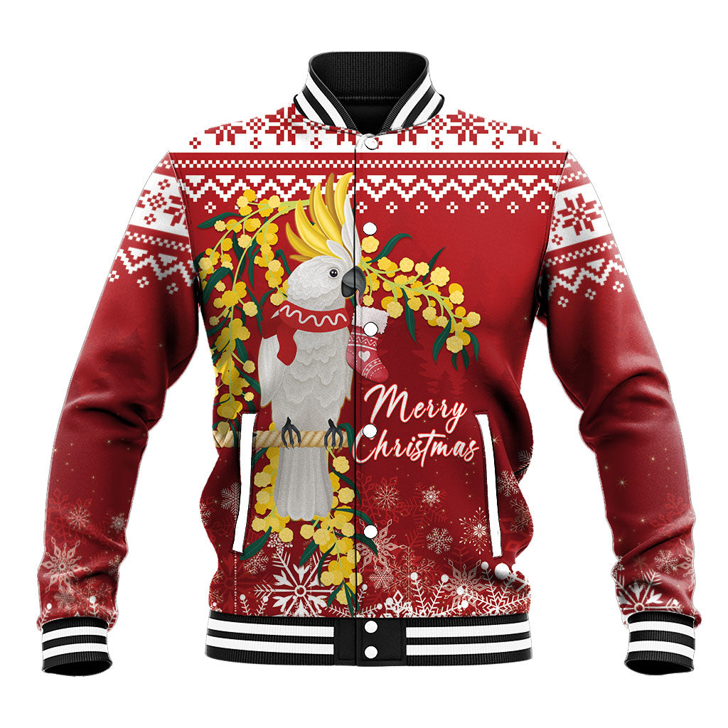 Australia Sulphur-crested Cockatoo Christmas Personalised Baseball Jacket Aussie Golden Wattle Merry Xmas