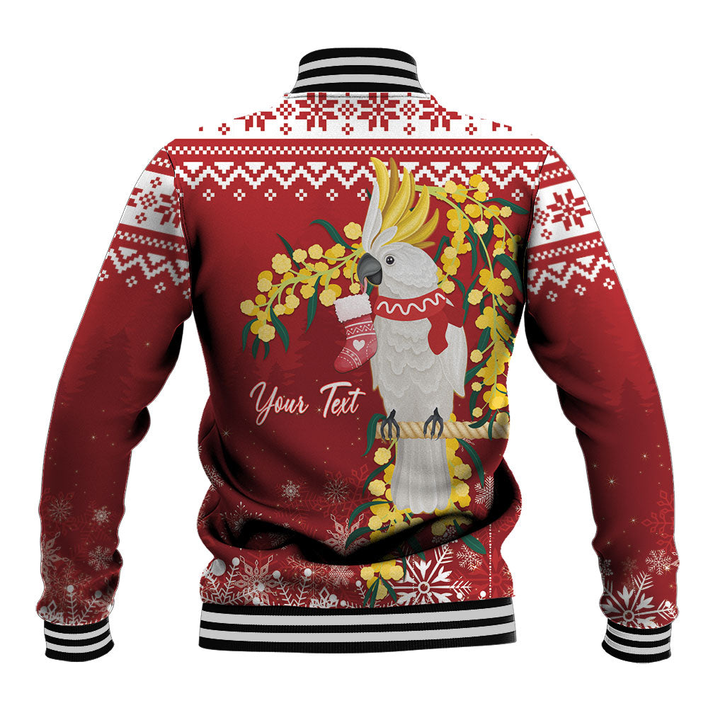 Australia Sulphur-crested Cockatoo Christmas Personalised Baseball Jacket Aussie Golden Wattle Merry Xmas