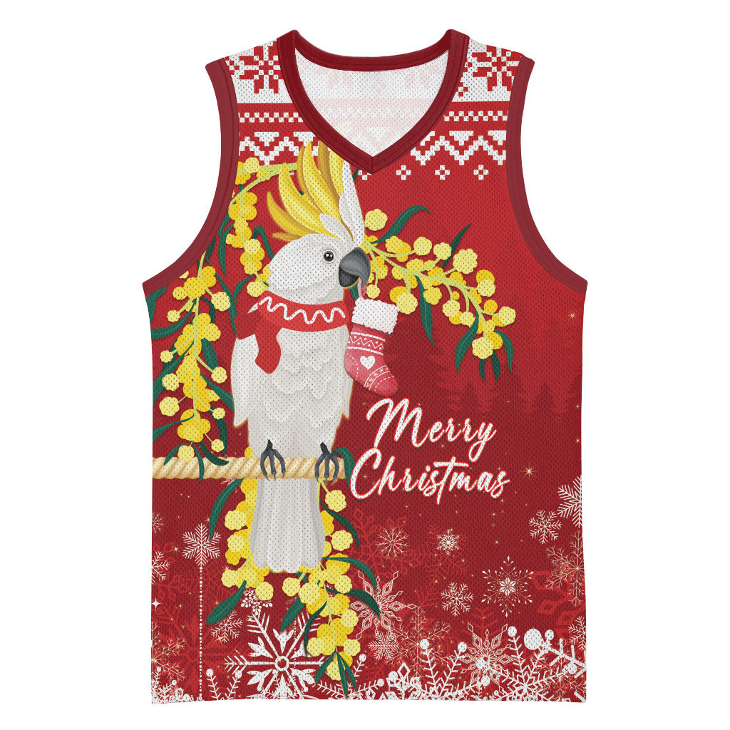 Australia Sulphur-crested Cockatoo Christmas Personalised Basketball Jersey Aussie Golden Wattle Merry Xmas