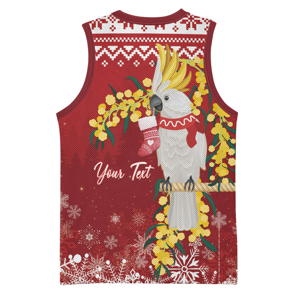 Australia Sulphur-crested Cockatoo Christmas Personalised Basketball Jersey Aussie Golden Wattle Merry Xmas