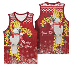 Australia Sulphur-crested Cockatoo Christmas Personalised Basketball Jersey Aussie Golden Wattle Merry Xmas