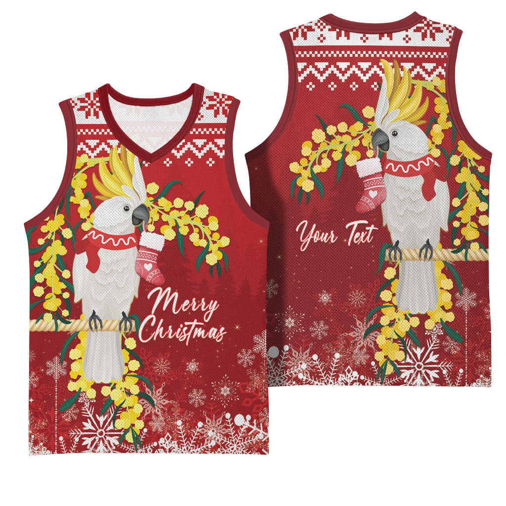 Australia Sulphur-crested Cockatoo Christmas Personalised Basketball Jersey Aussie Golden Wattle Merry Xmas