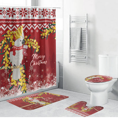Australia Sulphur-crested Cockatoo Christmas Bathroom Set Aussie Golden Wattle Merry Xmas