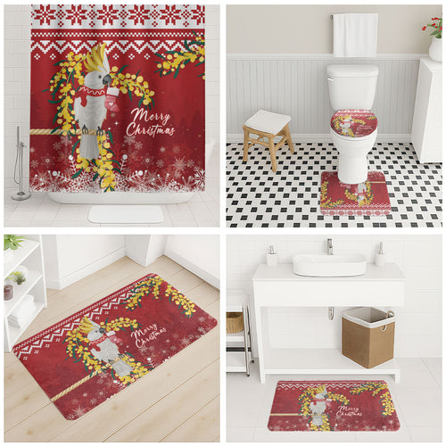 Australia Sulphur-crested Cockatoo Christmas Bathroom Set Aussie Golden Wattle Merry Xmas