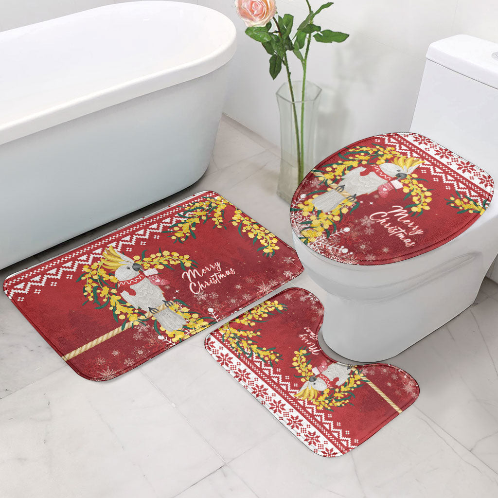 Australia Sulphur-crested Cockatoo Christmas Bathroom Set Aussie Golden Wattle Merry Xmas