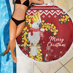 Australia Sulphur-crested Cockatoo Christmas Beach Blanket Aussie Golden Wattle Merry Xmas