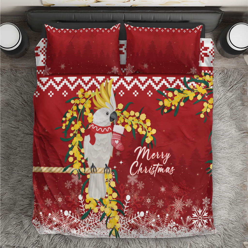 Australia Sulphur-crested Cockatoo Christmas Bedding Set Aussie Golden Wattle Merry Xmas